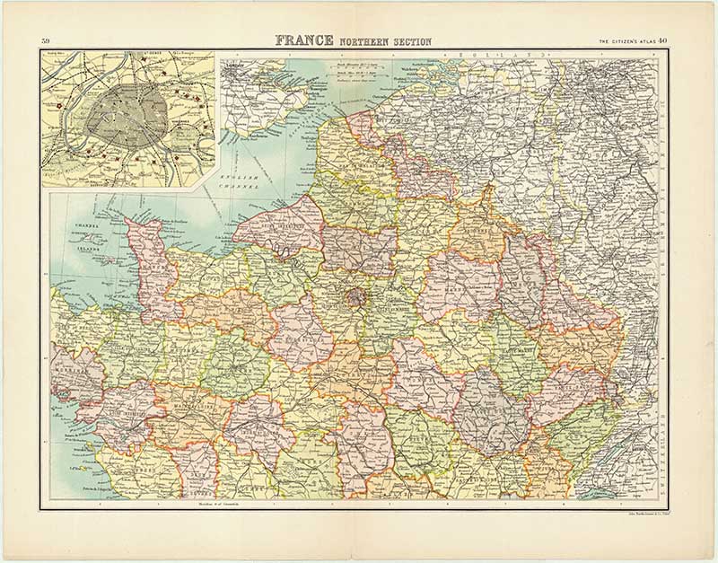 Old Map of Northern France- vintage maps of France printable.