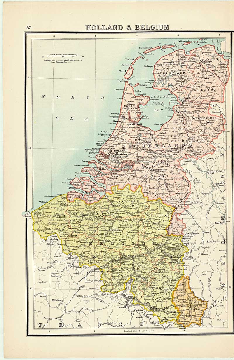 Old Map of Holland & Belgium 1898