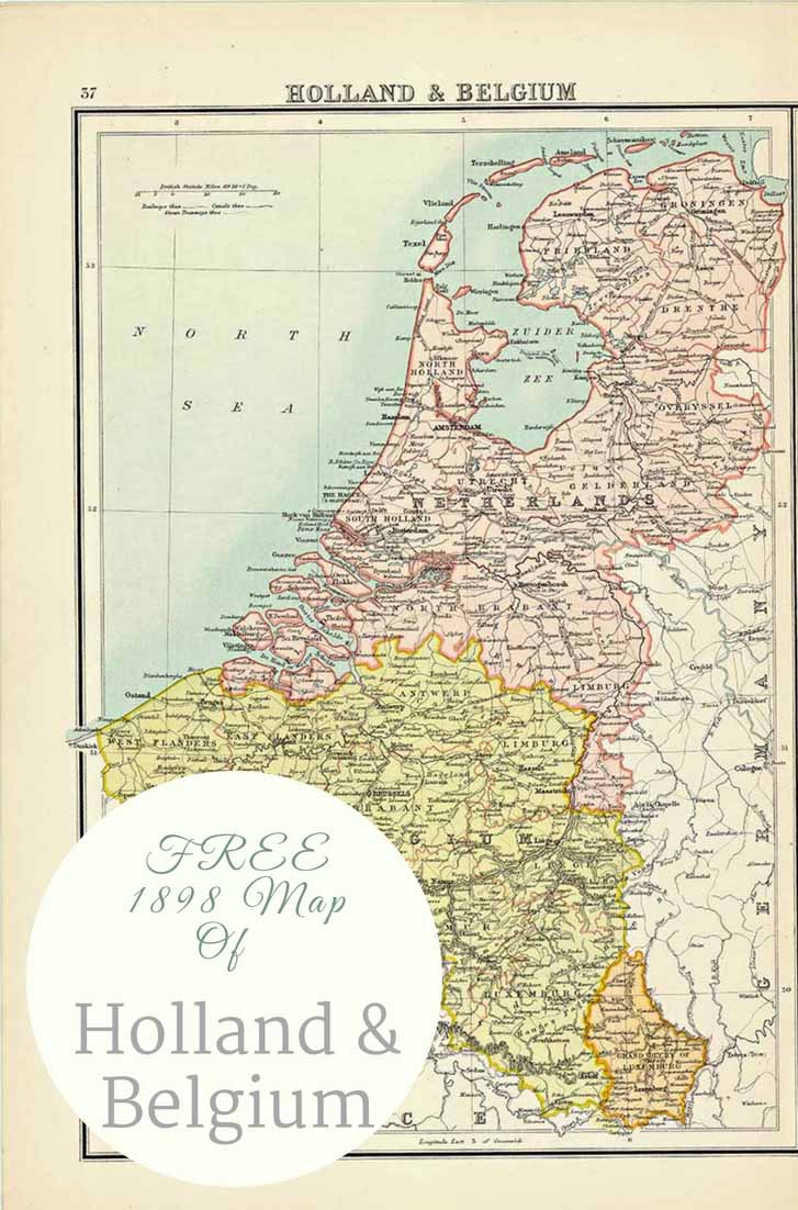 Old Map of Holland & Belgium 1898 Map