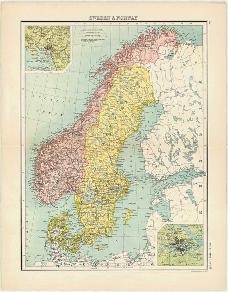 Old Map of Sweden and Norway