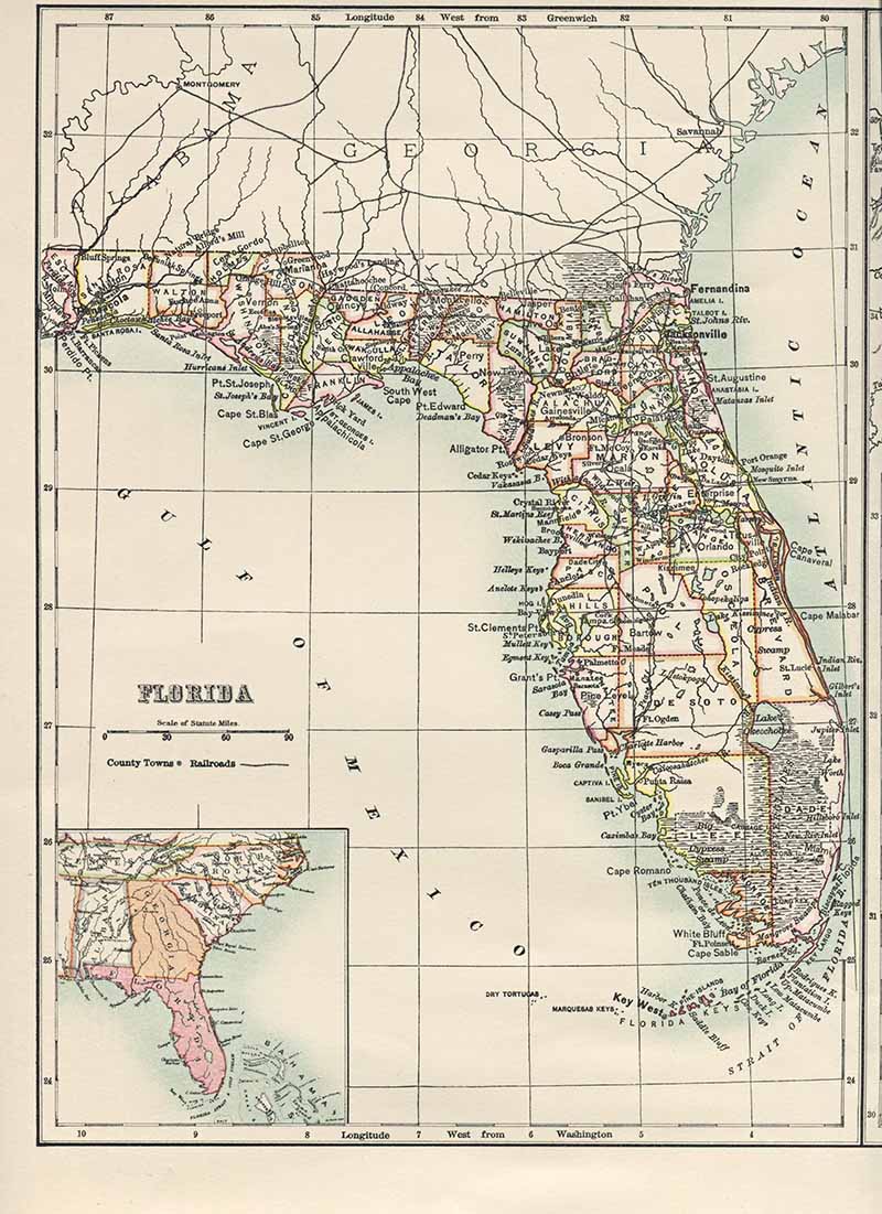 Old Map of Florida USA