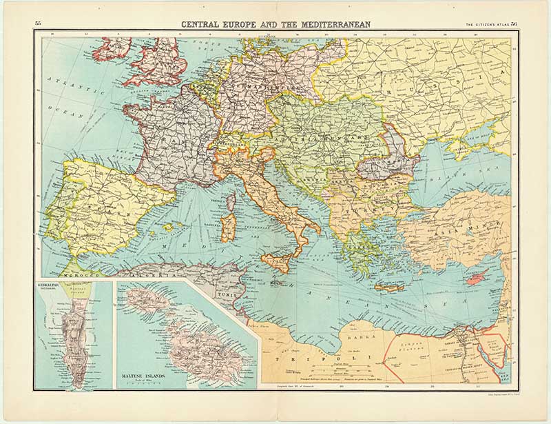 Vintage map of Central Europe & The Mediterranean
