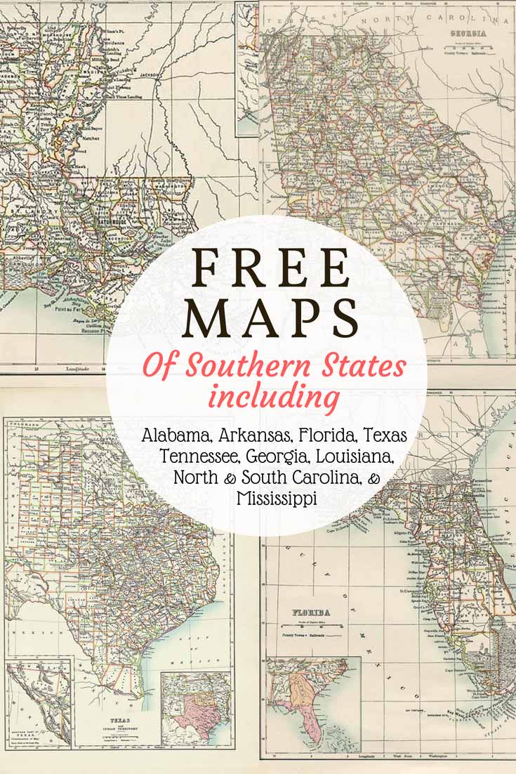 Free 1885 US Southern States Maps
