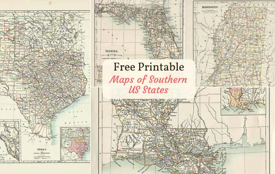 Free printable maps of US southern states