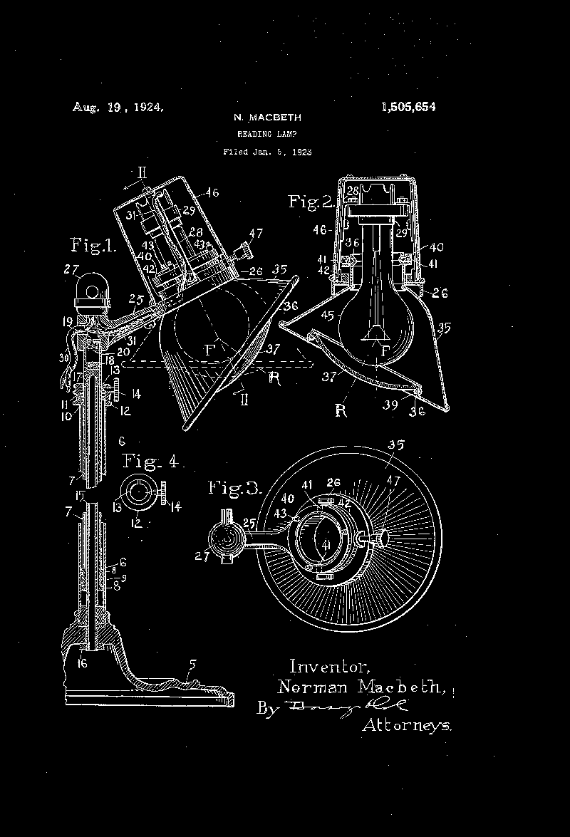 Reading lamp patent 1923 inverted