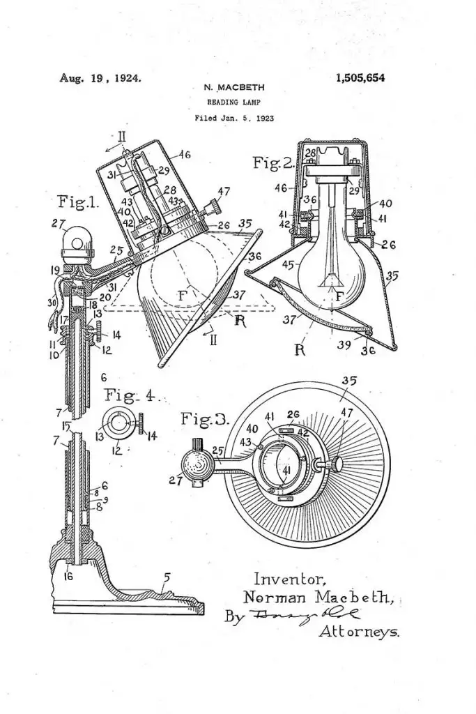 Reading lamp patent art