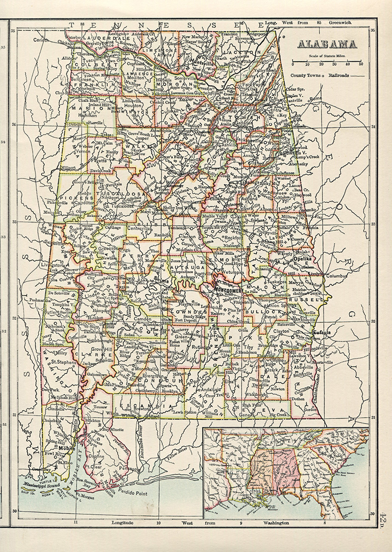 Old Map of Alabama State 1885