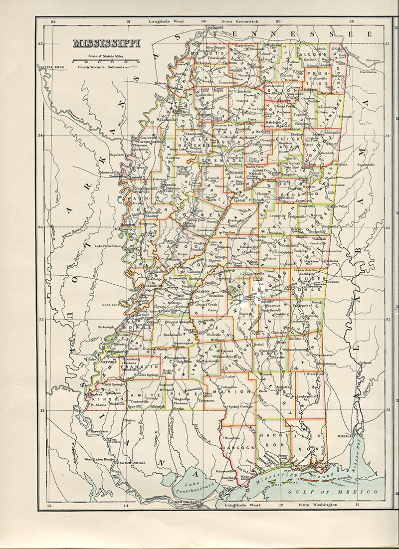 Old Map of Mississippi USA