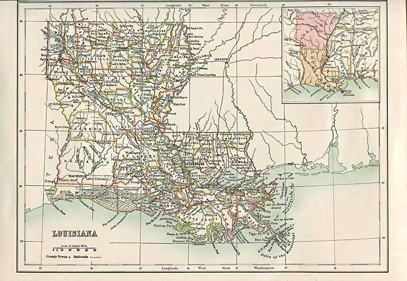 Old Map Louisiana USA