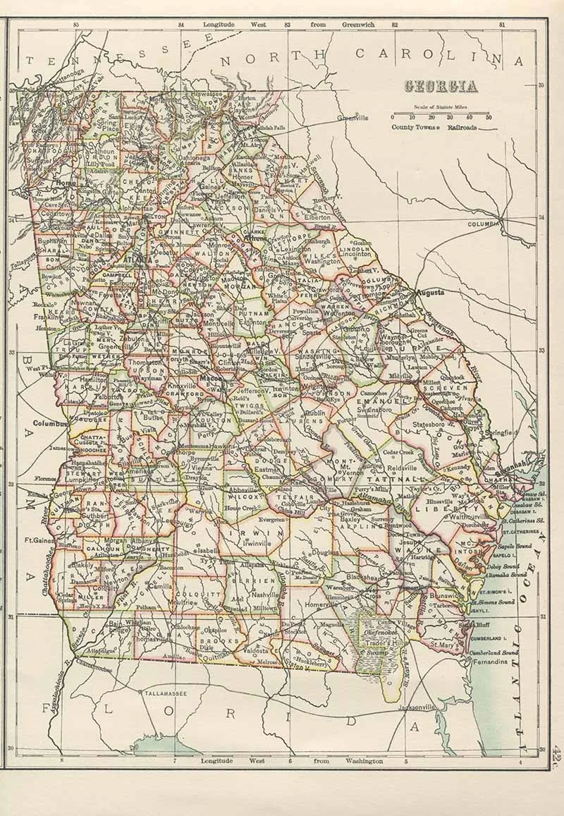 Old Map of Georgia USA