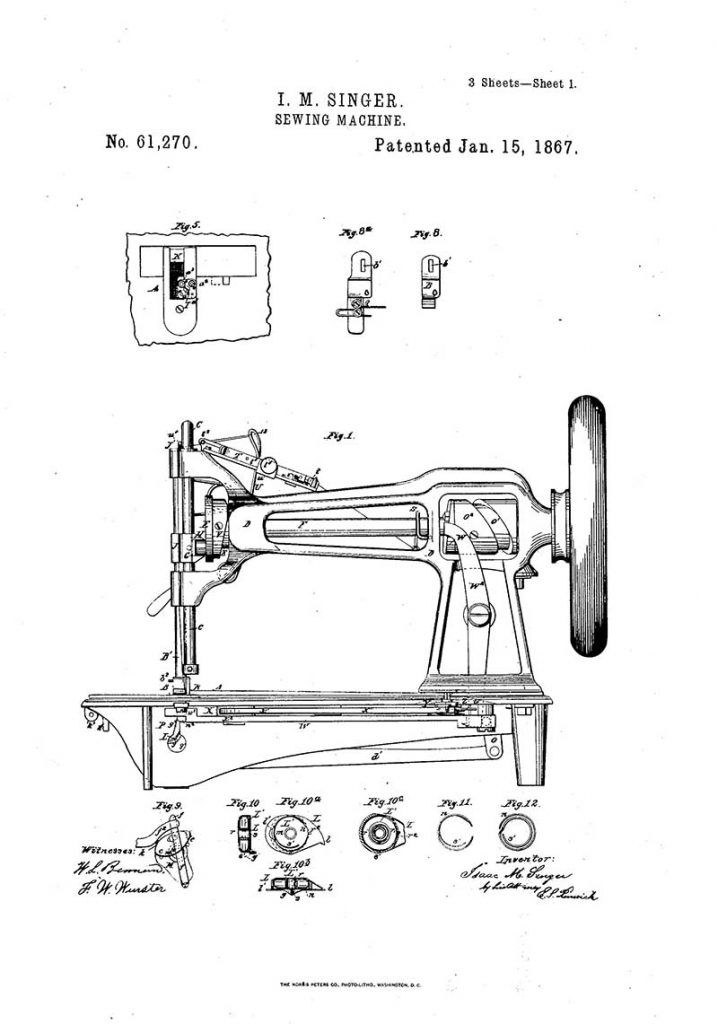 Free patent art singer sewing machine