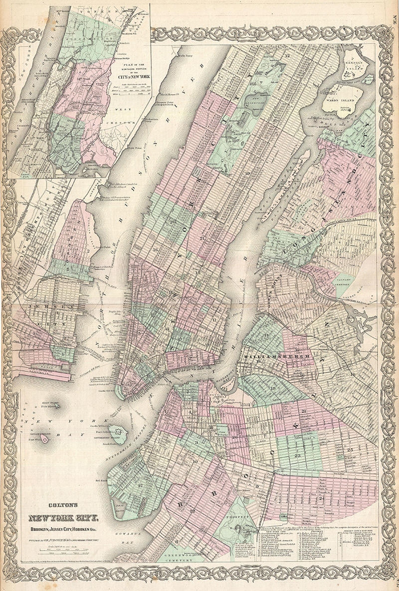 Antique Map of New York City including Brooklyn