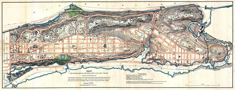 1870 Vintage Map of Upper Manhattan inc Harlam