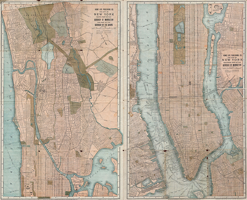 1899 antique map Manhattan and the Bronx