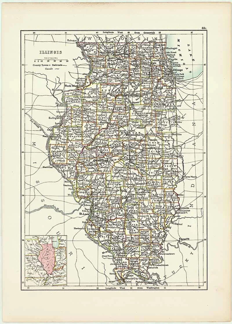 Antique US State map of Illinois