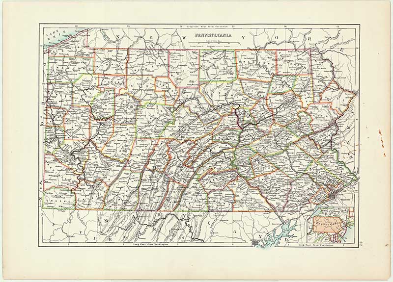 Antique map of us state of Pennsylvania