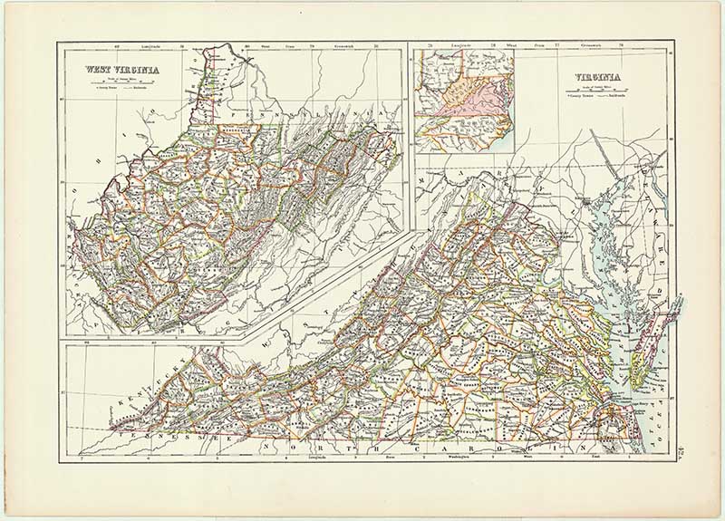 Old US State Map of Virginia