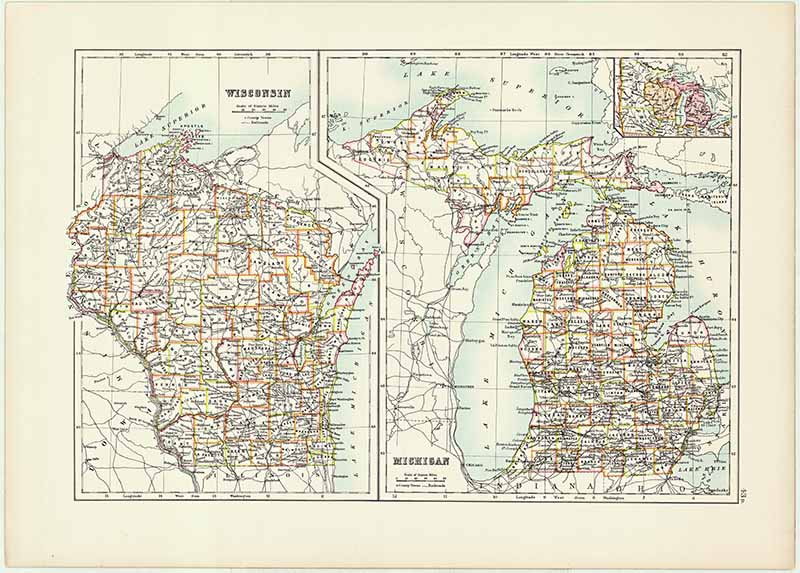 Wisconsin and Michigan State Map Free download