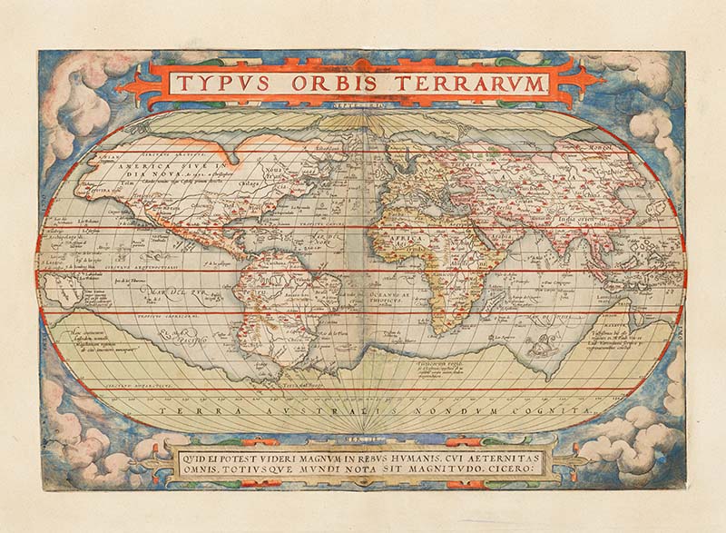 Antique world map 1570 