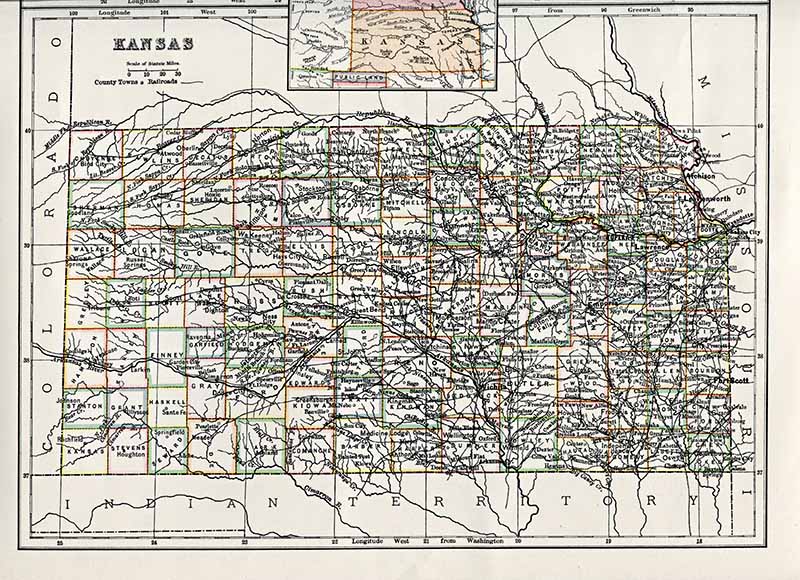 Antique US state maps Kansas