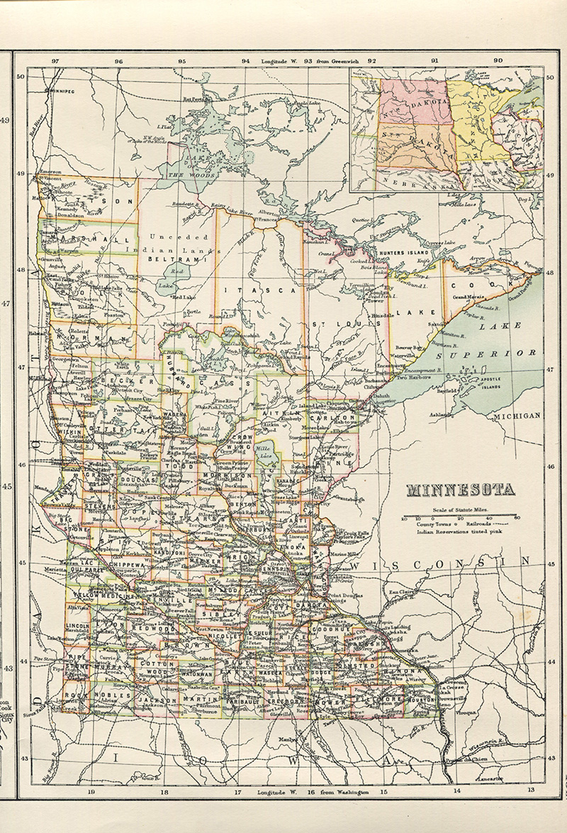 Old state map of Minnesota