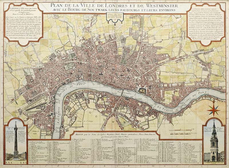 vintage london maps, 1727 french map of London
