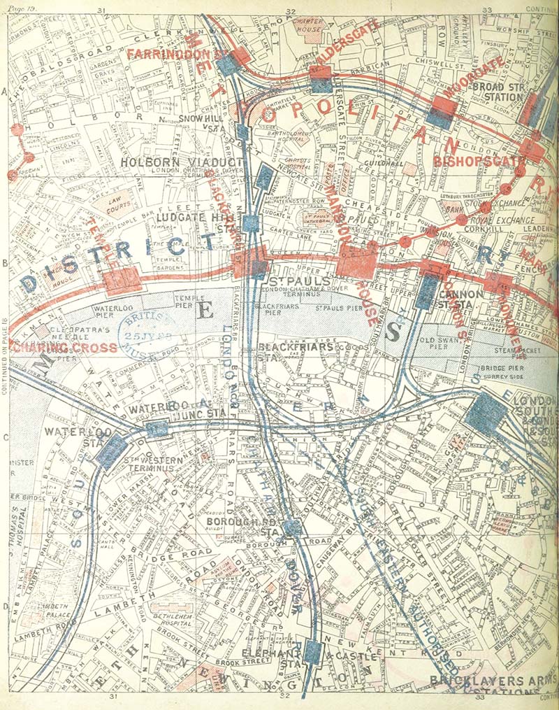 1888 vintage london map covering the city