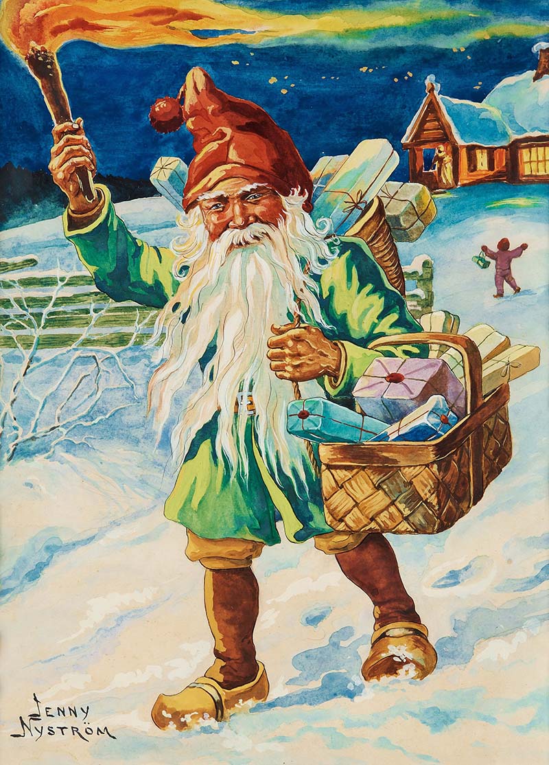 Jenny_Nyström Green Santa Christmas postcard