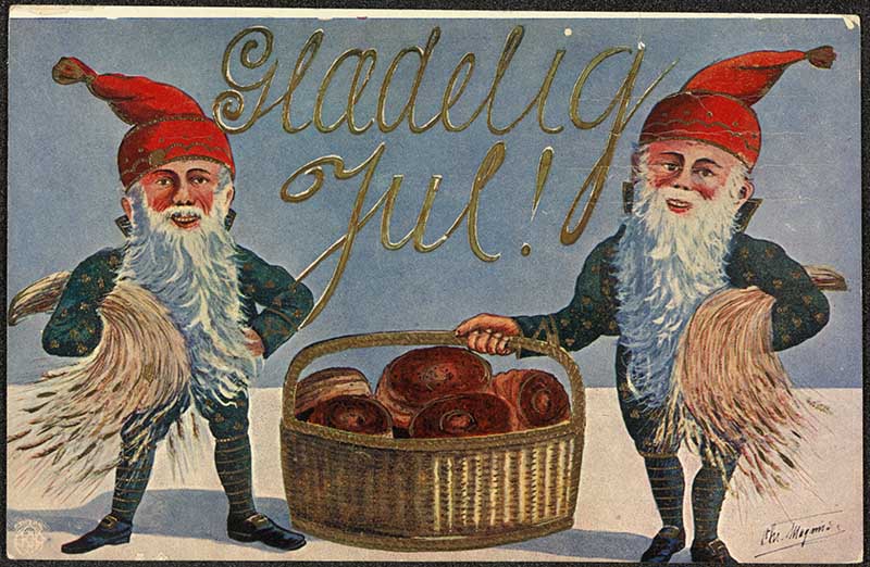 Free antique Christmas cards Scandinavian elves