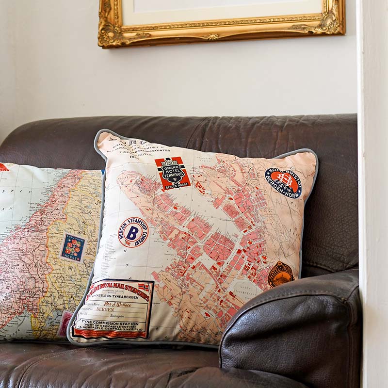 Printed map vintage map pillows 2 sides