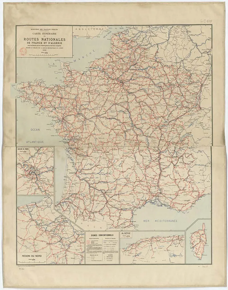 1922 Road Map of France and Algeria