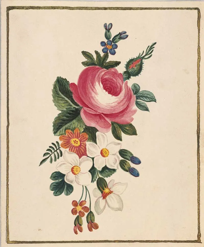 watercolour painting of peony with other flowers