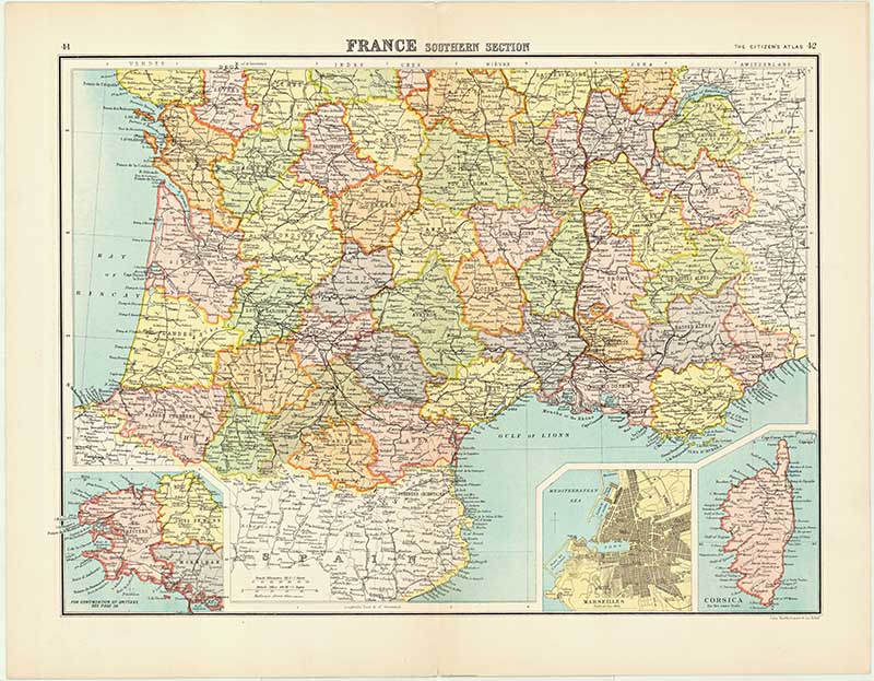 Vintage maps of France - Southern France
