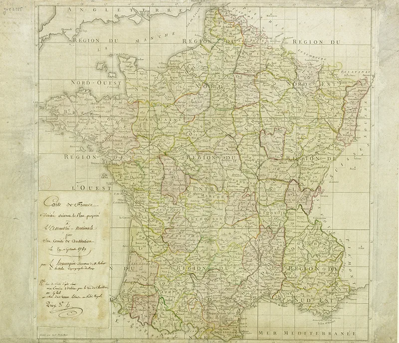 Map of France after the Revolution in 1789