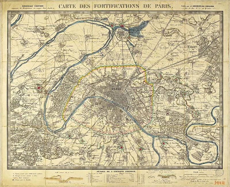 Old maps of Paris, fortifications map 1841