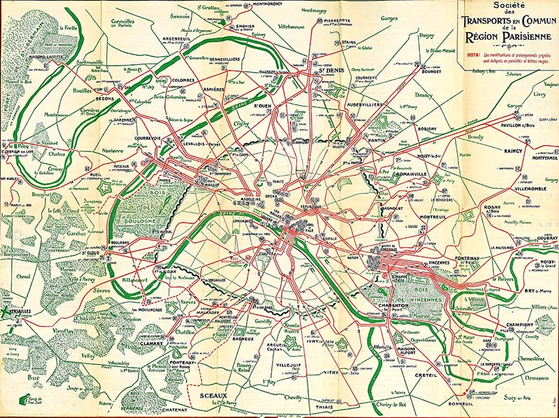 Old maps of Paris 1921 Transport links