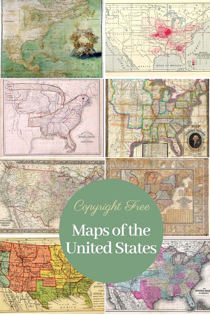 Antique copyright free maps of the United States of America to download