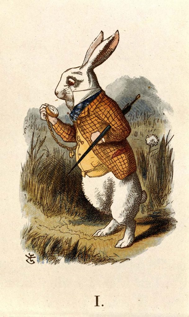 White Rabbit looking at his pocket watch.