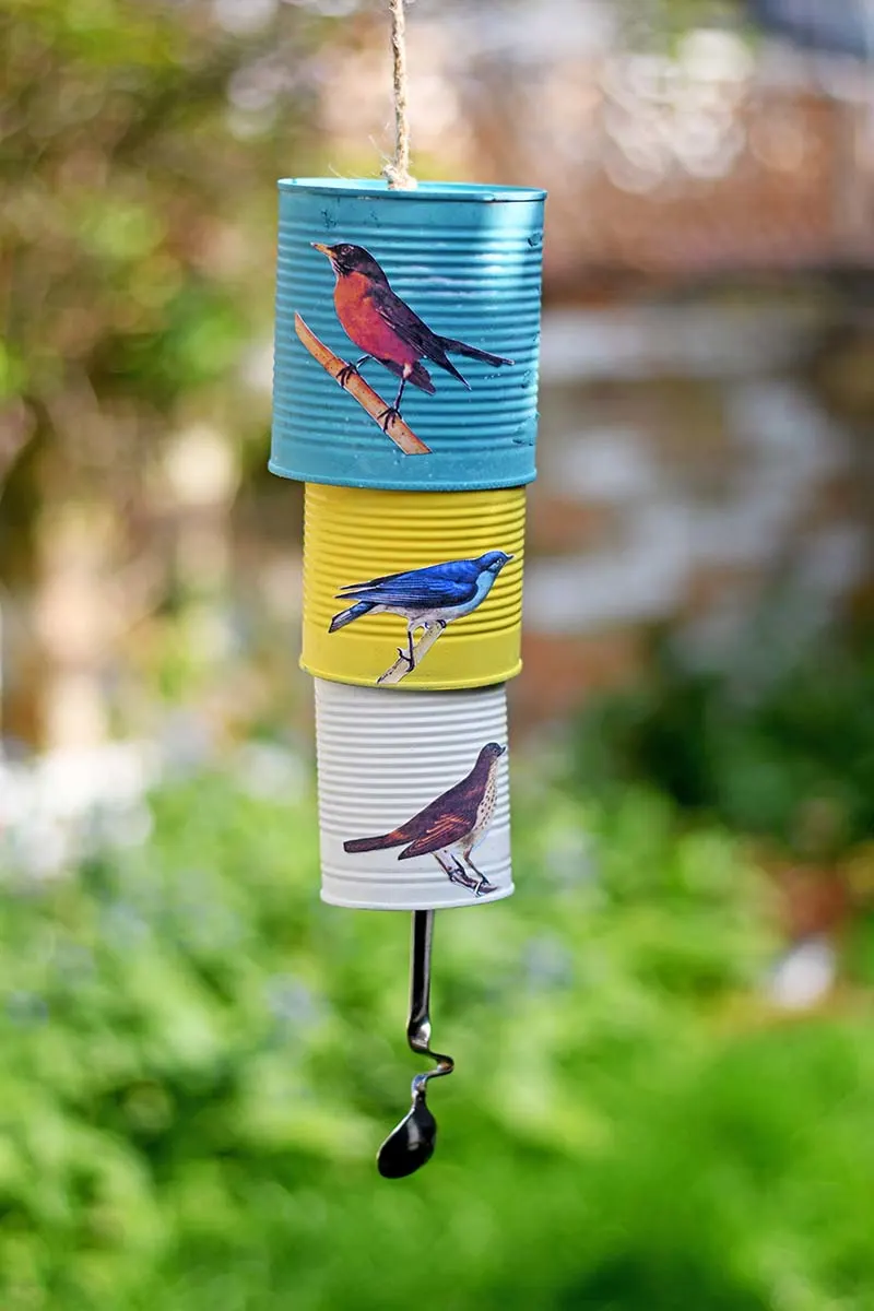 Songbird tin can wind chime
