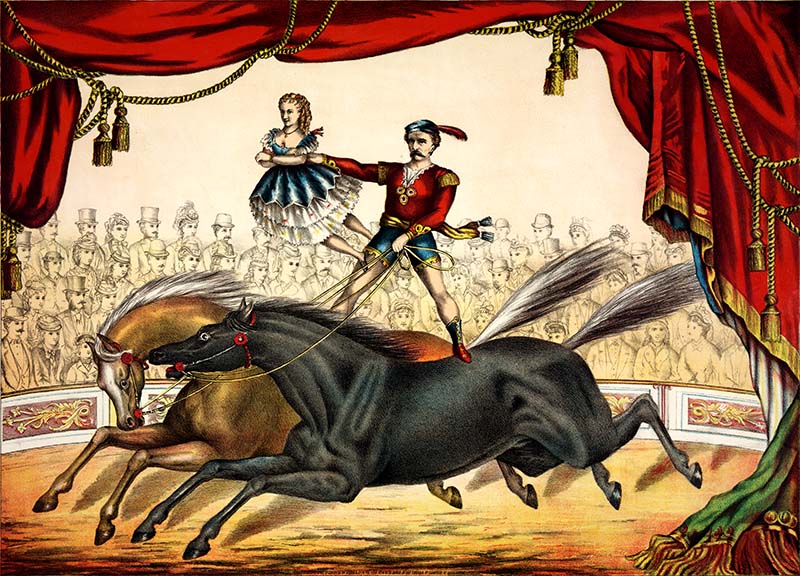 Two horse bareback circus act.
