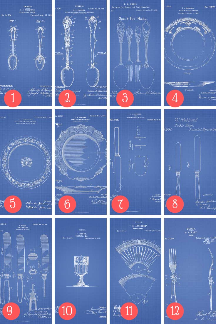 Kitchen patents blueprints for DIY placemats
