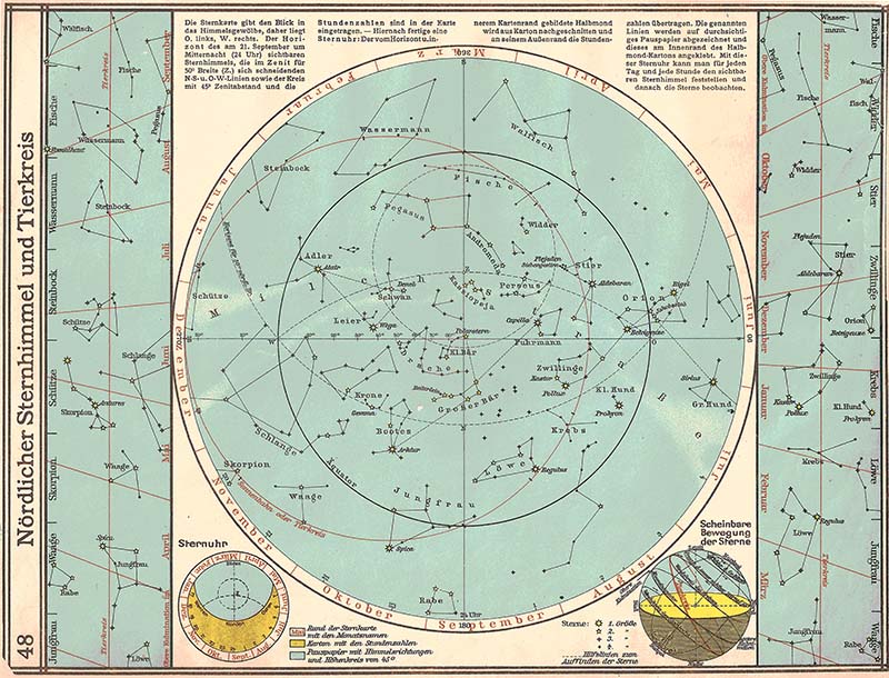 Starry sky of northern hemisphere and zodiac (pattern for construction of a celestial map)