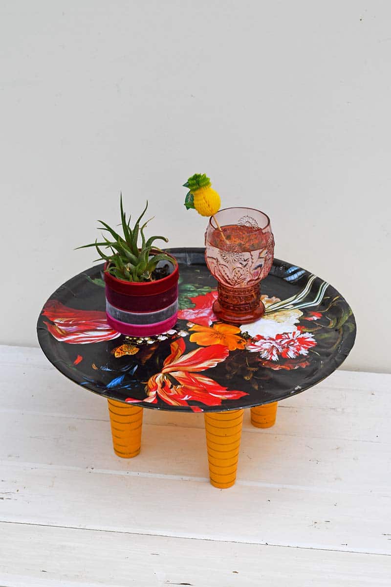 flowers decoupage tray table upcycle