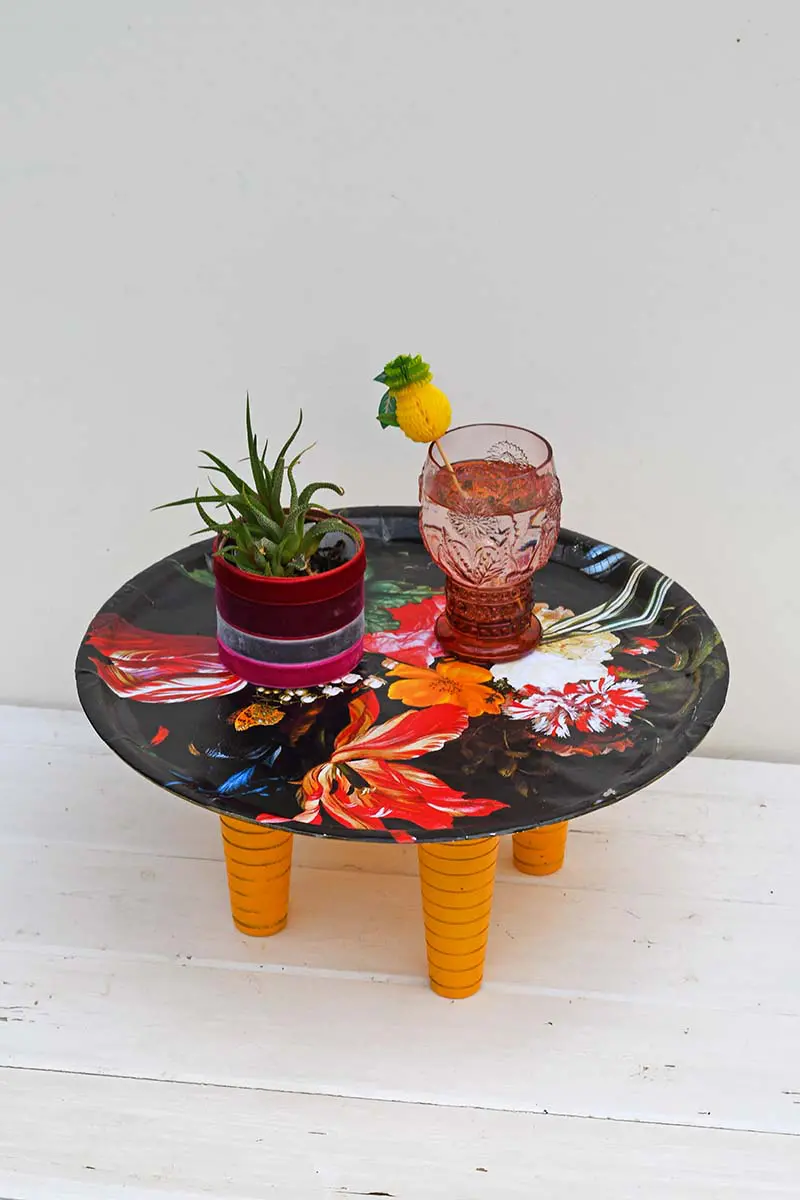 flowers decoupage tray table upcycle