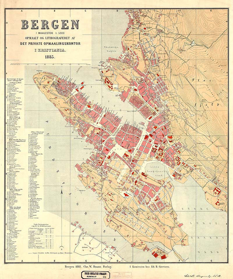 1885 Map of Bergen Norway