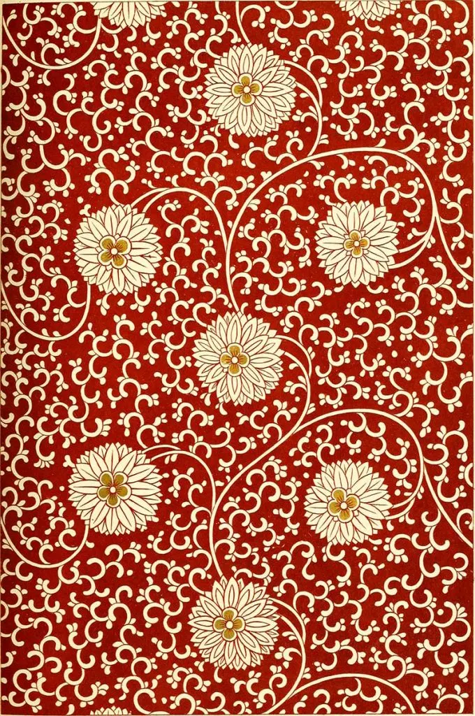 white Chrysanthemum on red pattern