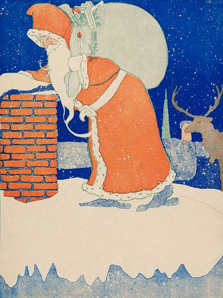 Vintage Santa Claus  and reindeer illustration (1901).