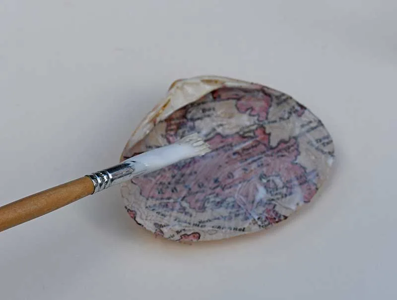 Varnishing map seashell gift.