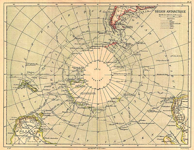1890 Hachette Map of Antarctica