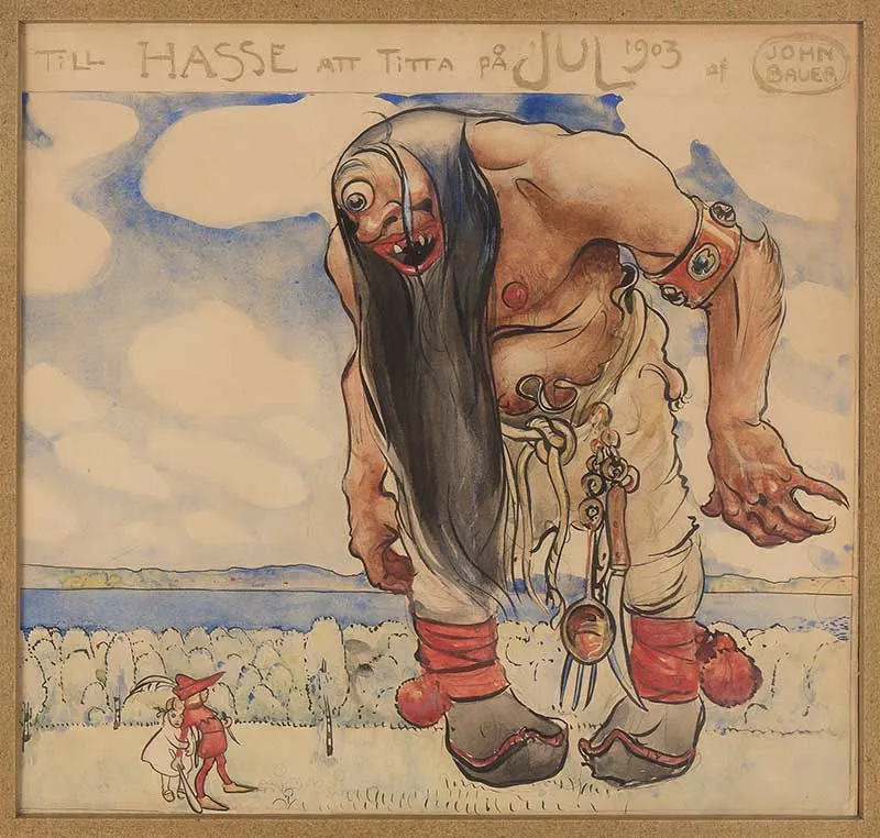 John Bauer artwork illustration of a giant troll